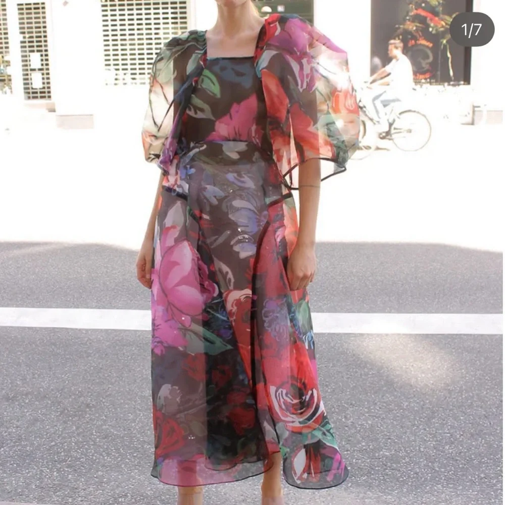 Mr. Larkin Lexi Organza Sheer Floral Maxi Dress NWT M - Picture 1 of 5
